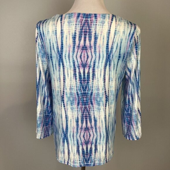 Chico's Tie Dye T Shirt Blouse Tie Front WaterColor Blue Purple NWT Large - Picture 5 of 12